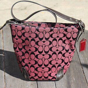 Coach Vintage - Signature and Leather Bucket Bag 6076 in Bordeaux Jacquard, Y2K